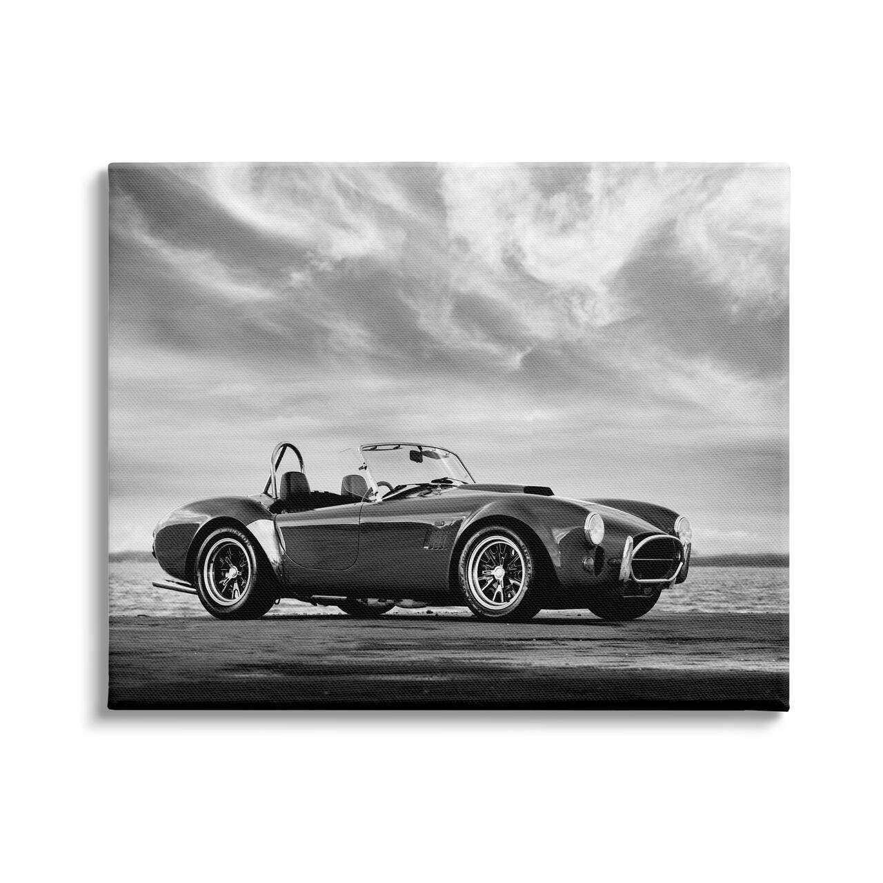Stupell Industries Vintage Sports Convertible Car Beach Photography Black White Canvas Wall Art